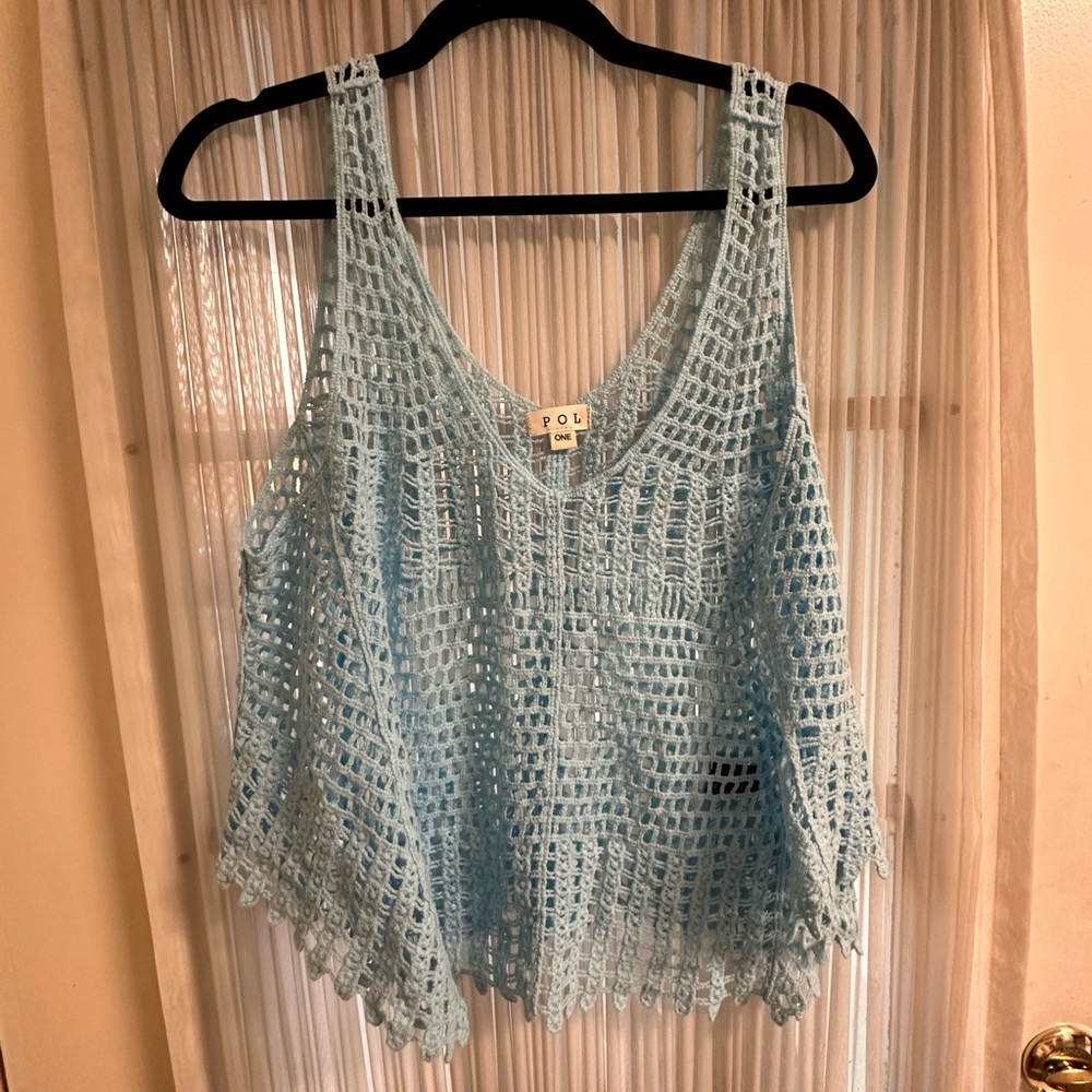 POL Light Blue Crochet Tank Top